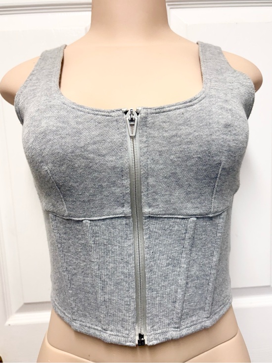 Victoria's Secret Tops - Victoria's Secret On Point Gray Zip Front Ribbed Corset Tank Top Small